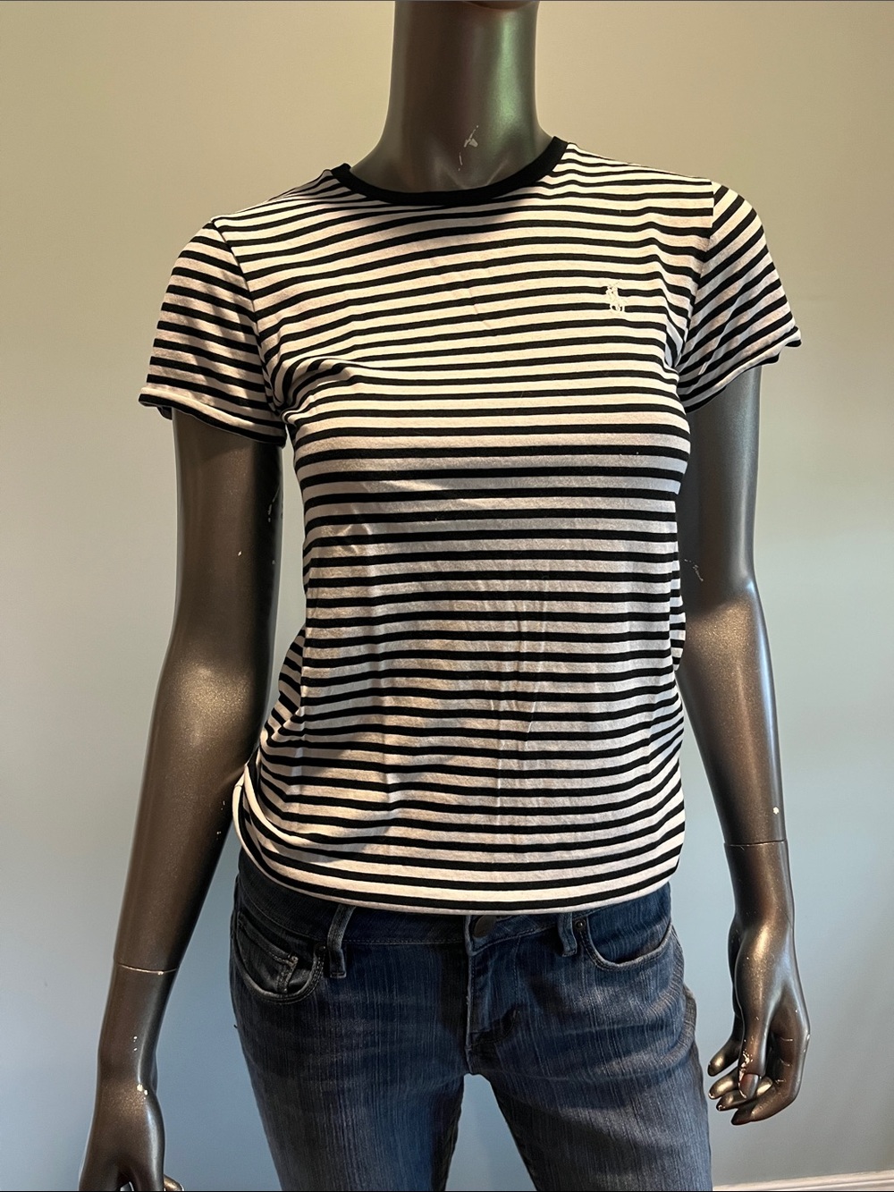 Polo by Ralph Lauren Black and White Striped Short Sleeve Tee